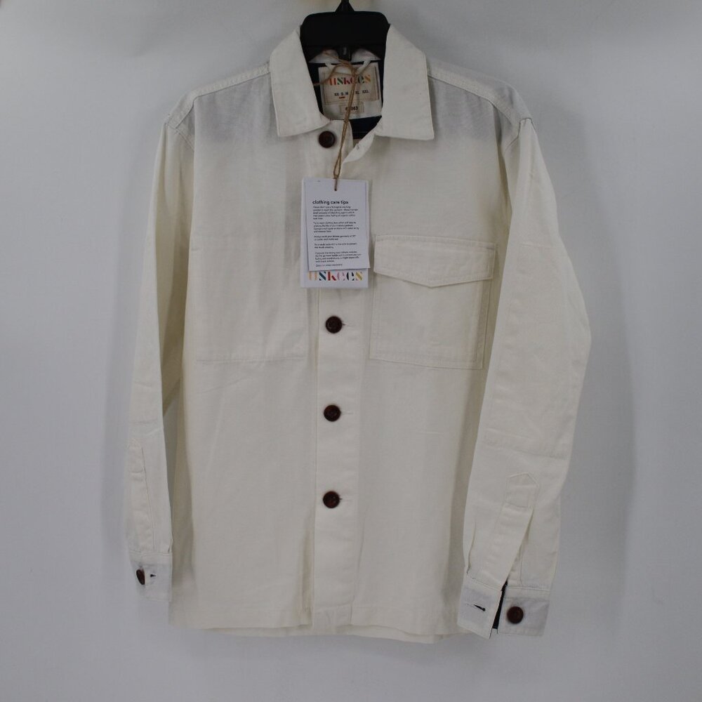 NWT Uskees workshirt Mens small button front work‎ shirt cream organic cotton